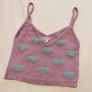 For Love & Lemons purple knit tank with blue hearts XS
